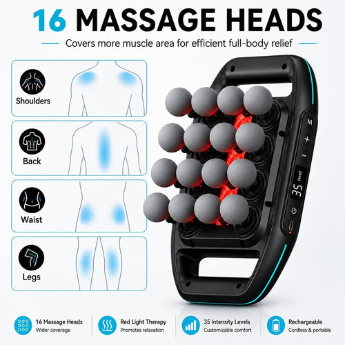 16 Head Massage Gun with 5mm Amplitude, 35 Levels, 4 Modes, Black