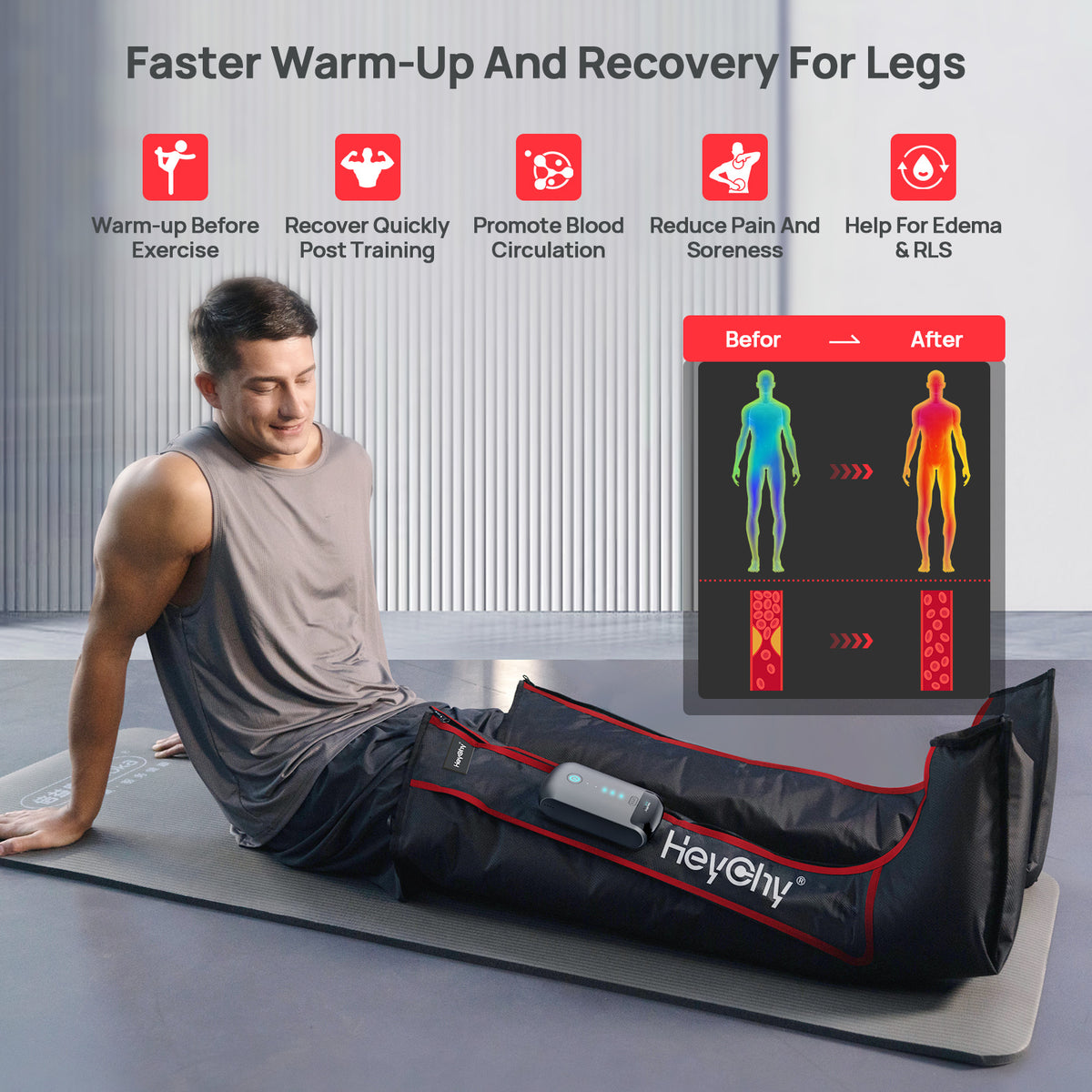 Air Compression Leg Recovery Boots, Cordless, 5 Levels