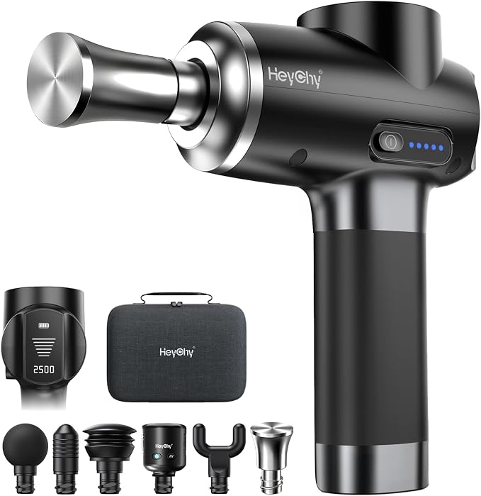 HeyChy Massage Gun Deep Tissue, Muscle Massager with Heat and Cold, 5 Heads