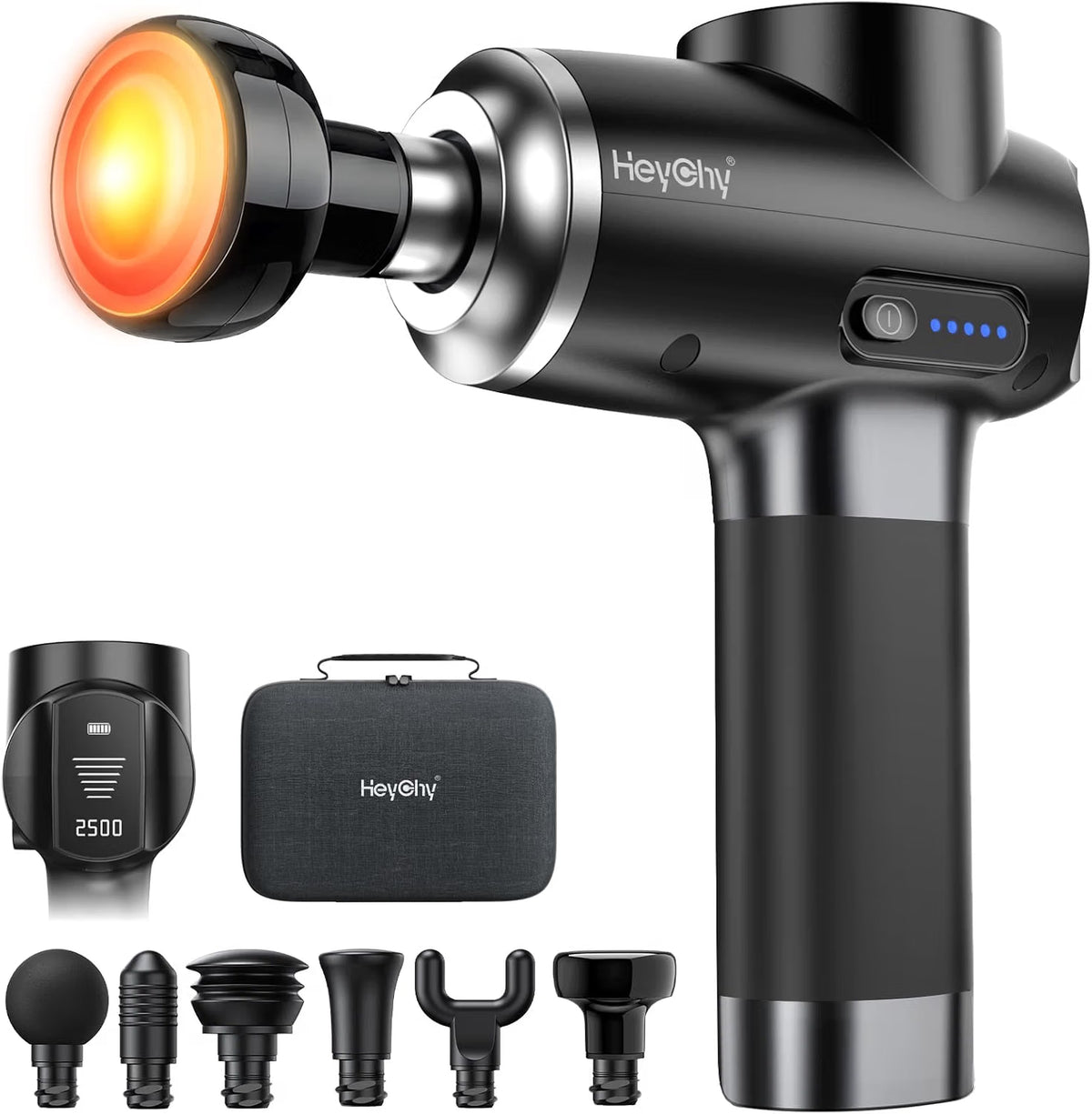 HeyChy Massage Gun Deep Tissue, Muscle Massager with Heat and Cold, 5 Heads