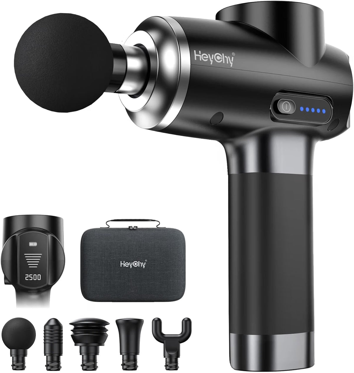 HeyChy Massage Gun Deep Tissue, Muscle Massager with Heat and Cold, 5 Heads