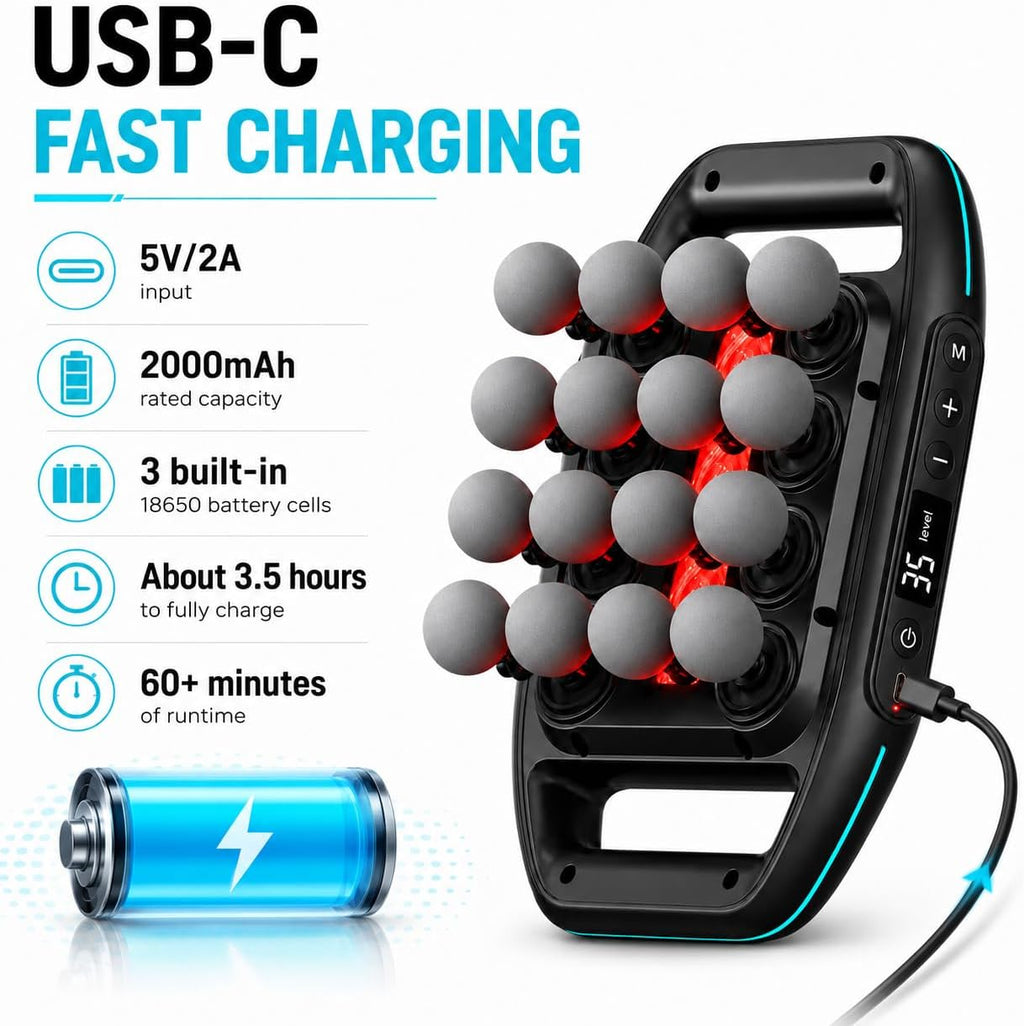 16 Head Massage Gun with 5mm Amplitude, 35 Levels, 4 Modes, Black