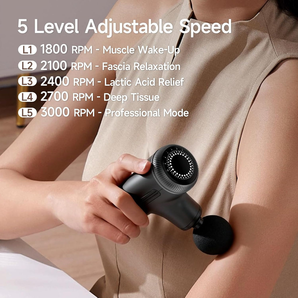 Mini Massage Gun Deep Tissue Muscle Massager Adjustable Depth, Black