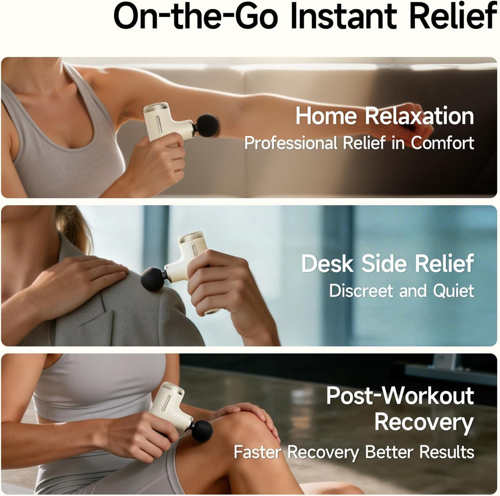 Mini Massage Gun Deep Tissue Muscle Massager Adjustable Depth, White