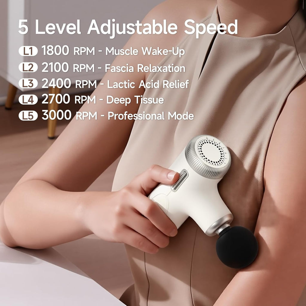 Mini Massage Gun Deep Tissue Muscle Massager Adjustable Depth, White